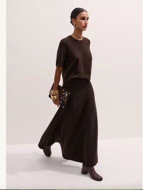ME+EM Chocolate Brown Felted Maxi Skirt
